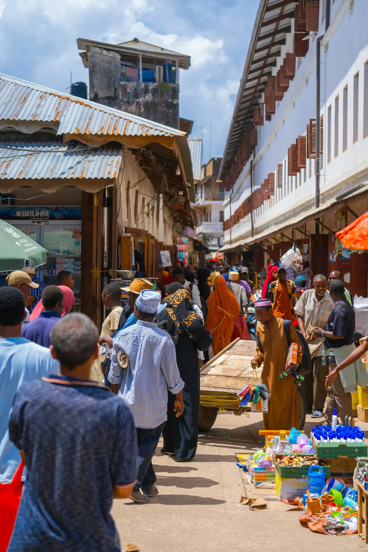 Busy market street in Stone Town, Zanzibar